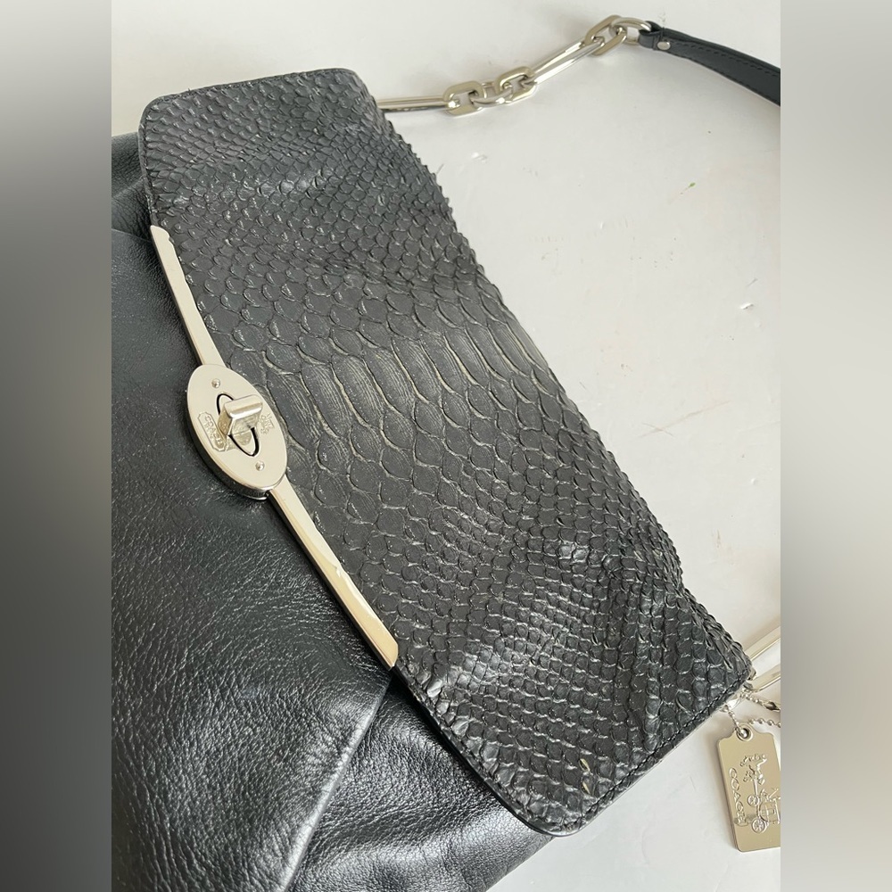 Coach Madison Glitter Python Flap Leather Shoulder Bag - Picture 8 of 10